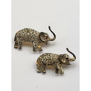 Vintage Rhinestone Elephant Scatter Brooch Pair Trunks Up Good Luck